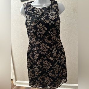 Hugo Buscati black and gold sleeveless lace dress